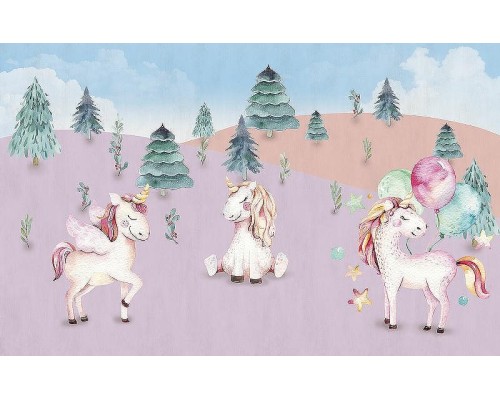 Фреска детская Ortograf Для самых маленьких 33704 Фактура флок FLK Флизелин (4,3x2,7) Голубой/Розовый, Животные/Деревья