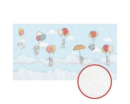 Фреска детская Ortograf Для самых маленьких 33709 Фактура бархат FX Флизелин (5x2,7) Голубой/Разноцветный, Животные/Воздушные шары/Облака