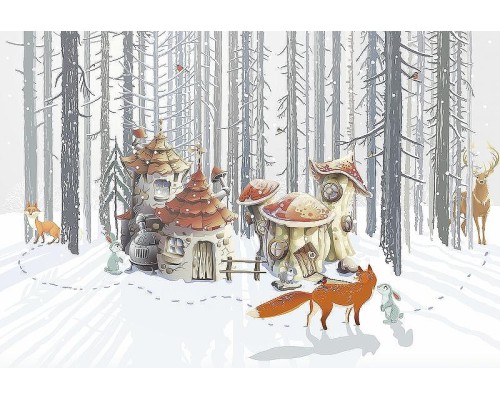 Фреска детская Ortograf Для самых маленьких 32965 Фактура бархат FX Флизелин (4x2,7) Серый/Разноцветный, Домики/Пейзаж/Животные