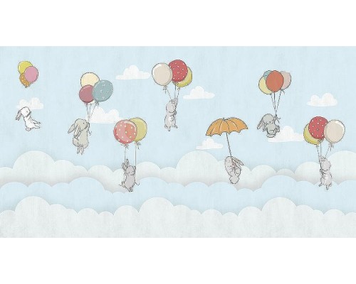 Фреска детская Ortograf Для самых маленьких 33709 Фактура флок FLK Флизелин (5x2,7) Голубой/Разноцветный, Животные/Воздушные шары/Облака