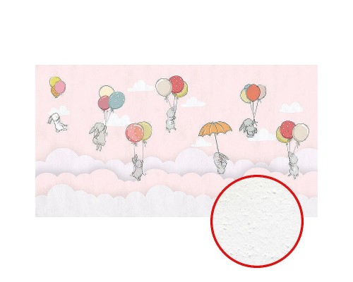 Фреска детская Ortograf Для самых маленьких 33710 Фактура бархат FX Флизелин (5x2,7) Розовый/Разноцветный, Животные/Воздушные шары/Облака