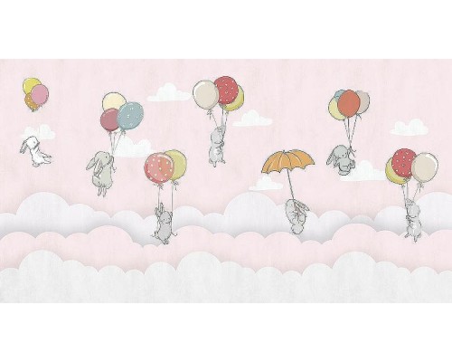 Фреска детская Ortograf Для самых маленьких 33710 Фактура флок FLK Флизелин (5x2,7) Розовый/Разноцветный, Животные/Воздушные шары/Облака