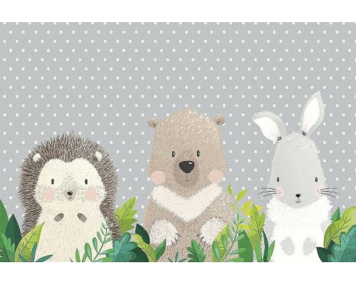 Фреска детская Ortograf Для самых маленьких 33700 Фактура флок FLK Флизелин (4x2,7) Серый, Животные/Горох