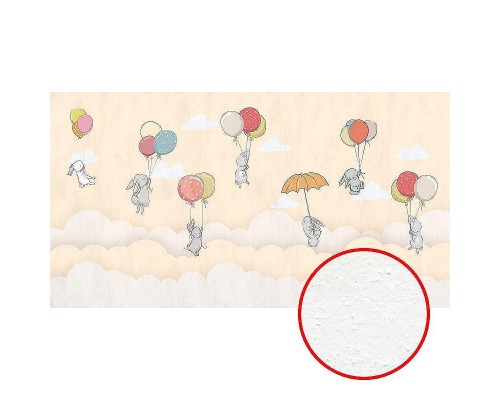 Фреска детская Ortograf Для самых маленьких 33711 Фактура бархат FX Флизелин (5x2,7) Бежевый/Разноцветный, Животные/Воздушные шары/Облака