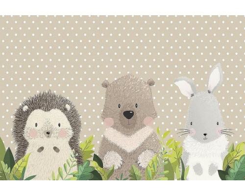 Фреска детская Ortograf Для самых маленьких 33701 Фактура флок FLK Флизелин (4x2,7) Бежевый, Животные/Горох