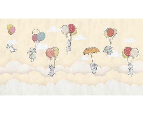 Фреска детская Ortograf Для самых маленьких 33711 Фактура флок FLK Флизелин (5x2,7) Бежевый/Разноцветный, Животные/Воздушные шары/Облака