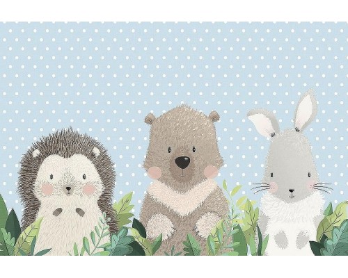 Фреска детская Ortograf Для самых маленьких 33702 Фактура флок FLK Флизелин (4x2,7) Голубой, Животные/Горох