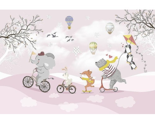 Фреска детская Ortograf Для самых маленьких 33682 Фактура флок FLK Флизелин (4x2,7) Розовый/Разноцветный, Животные