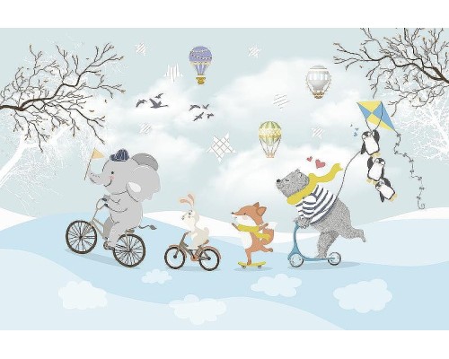 Фреска детская Ortograf Для самых маленьких 33683 Фактура бархат FX Флизелин (4x2,7) Голубой/Разноцветный, Животные