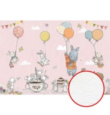 Фреска детская Ortograf Для самых маленьких 33713 Фактура бархат FX Флизелин (4x2,7) Розовый/Разноцветный, Животные/Воздушные шары