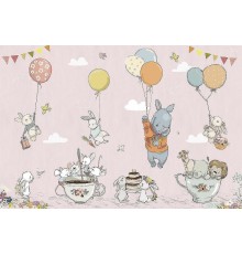 Фреска детская Ortograf Для самых маленьких 33713 Фактура флок FLK Флизелин (4x2,7) Розовый/Разноцветный, Животные/Воздушные шары