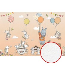 Фреска детская Ortograf Для самых маленьких 33714 Фактура бархат FX Флизелин (4x2,7) Бежевый/Разноцветный, Животные/Воздушные шары