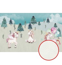 Фреска детская Ortograf Для самых маленьких 33703 Фактура флок FLK Флизелин (4,3x2,7) Бирюзовый/Розовый, Животные/Деревья