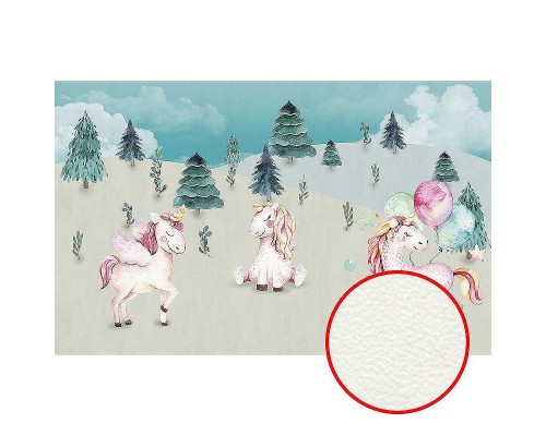 Фреска детская Ortograf Для самых маленьких 33703 Фактура флок FLK Флизелин (4,3x2,7) Бирюзовый/Розовый, Животные/Деревья