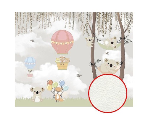 Фреска детская Ortograf Для самых маленьких 33734 Фактура флок FLK Флизелин (3,4x2,7) Серый/Разноцветный, Животные/Воздушные шары