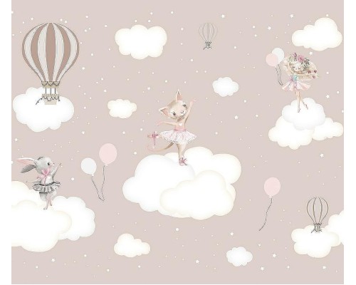 Фреска детская Ortograf Для самых маленьких 33736 Фактура флок FLK Флизелин (3,5x3) Бежевый, Животные/Облака/Воздушные шары