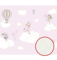 Фреска детская Ortograf Для самых маленьких 33737 Фактура флок FLK Флизелин (3,5x3) Розовый, Животные/Облака/Воздушные шары