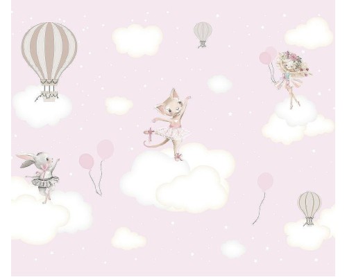 Фреска детская Ortograf Для самых маленьких 33737 Фактура флок FLK Флизелин (3,5x3) Розовый, Животные/Облака/Воздушные шары