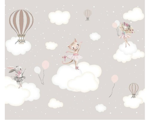 Фреска детская Ortograf Для самых маленьких 33738 Фактура флок FLK Флизелин (3,5x3) Серый, Животные/Облака/Воздушные шары