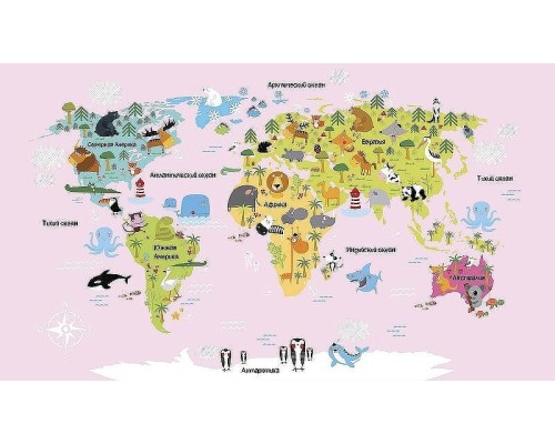 Фреска детская Ortograf Для самых маленьких 33740 Фактура флок FLK Флизелин (4,7x2,7) Розовый/Разноцветный, Карты