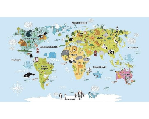 Фреска детская Ortograf Для самых маленьких 33741 Фактура флок FLK Флизелин (4,7x2,7) Голубой/Разноцветный, Карты