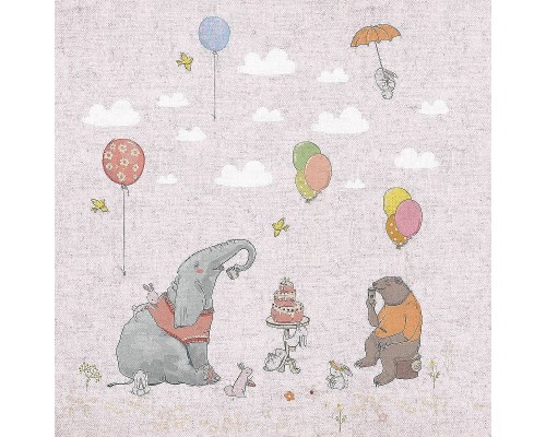 Фреска детская Ortograf Для самых маленьких 33720 Фактура бархат FX Флизелин (2,7x2,7) Розовый/Разноцветный, Животные/Воздушные шары