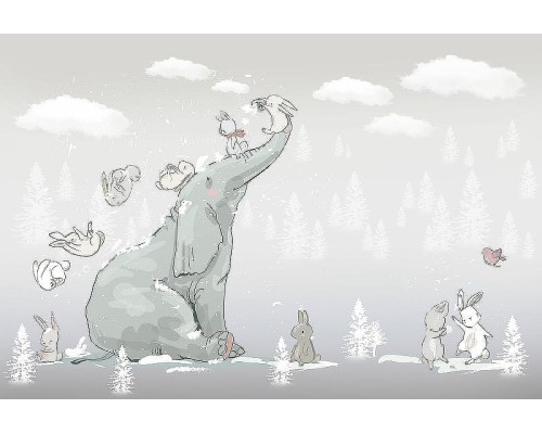 Фреска детская Ortograf Для самых маленьких 33725 Фактура флок FLK Флизелин (4x2,7) Серый, Животные