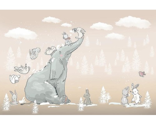 Фреска детская Ortograf Для самых маленьких 33726 Фактура бархат FX Флизелин (4x2,7) Бежевый, Животные