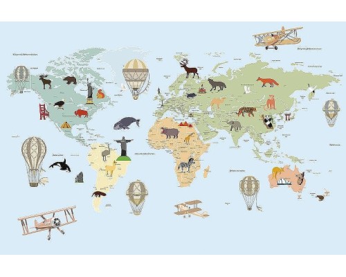 Фреска детская Ortograf Для самых маленьких 33731 Фактура бархат FX Флизелин (4x2,7) Голубой/Разноцветный, Карты