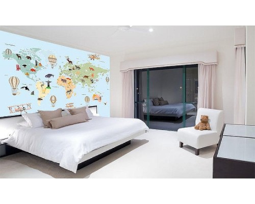 Фреска детская Ortograf Для самых маленьких 33731 Фактура флок FLK Флизелин (4x2,7) Голубой/Разноцветный, Карты