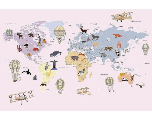 Фреска детская Ortograf Для самых маленьких 33732 Фактура флок FLK Флизелин (4x2,7) Розовый/Разноцветный, Карты