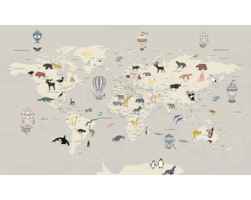 Фреска детская Ortograf Для самых маленьких 33728 Фактура флок FLK Флизелин (4,5x2,7) Серый/Бежевый, Карты