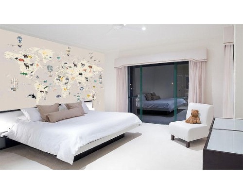 Фреска детская Ortograf Для самых маленьких 33728 Фактура флок FLK Флизелин (4,5x2,7) Серый/Бежевый, Карты