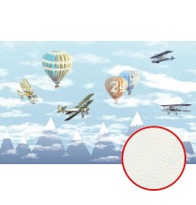 Фреска детская Ortograf Для самых маленьких 33716 Фактура флок FLK Флизелин (4,3x2,7) Голубой, Воздушные шары/Самолеты
