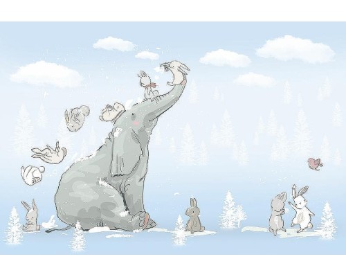 Фреска детская Ortograf Для самых маленьких 33727 Фактура флок FLK Флизелин (4x2,7) Голубой, Животные