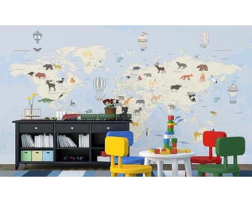 Фреска детская Ortograf Для самых маленьких 33729 Фактура бархат FX Флизелин (4,5x2,7) Голубой, Карты