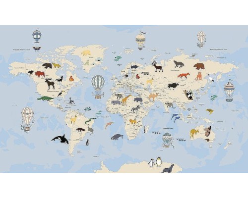 Фреска детская Ortograf Для самых маленьких 33729 Фактура флок FLK Флизелин (4,5x2,7) Голубой, Карты