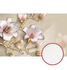 Фреска Ortograf 3D 6653 Фактура бархат FX Флизелин (5x3,2) Бежевый/Розовый/Золото, Цветы