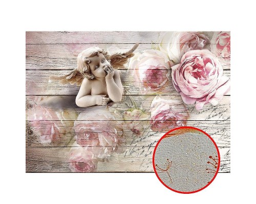 Фреска Ortograf 3D 6649 Фактура бархат золото FX-G Флизелин (4x2,8) Бежевый/Розовый, Цветы/Ангелы