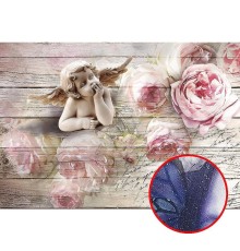 Фреска Ortograf 3D 6649 Фактура бархат серебро FX-S Флизелин (4x2,8) Бежевый/Розовый, Цветы/Ангелы