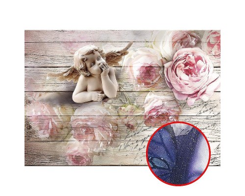 Фреска Ortograf 3D 6649 Фактура бархат серебро FX-S Флизелин (4x2,8) Бежевый/Розовый, Цветы/Ангелы