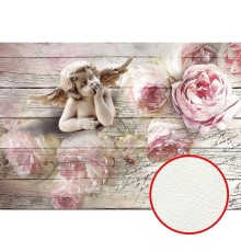 Фреска Ortograf 3D 6649 Фактура флок FLK Флизелин (4x2,8) Бежевый/Розовый, Цветы/Ангелы