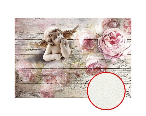 Фреска Ortograf 3D 6649 Фактура флок FLK Флизелин (4x2,8) Бежевый/Розовый, Цветы/Ангелы