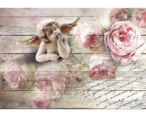 Фреска Ortograf 3D 6649 Фактура флок FLK Флизелин (4x2,8) Бежевый/Розовый, Цветы/Ангелы