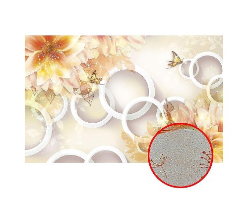 Фреска Ortograf 3D 6652 Фактура бархат золото FX-G Флизелин (3,3x2,1) Оранжевый/Белый, Цветы/Абстракция