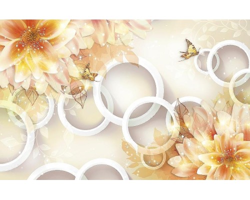 Фреска Ortograf 3D 6652 Фактура бархат золото FX-G Флизелин (3,3x2,1) Оранжевый/Белый, Цветы/Абстракция