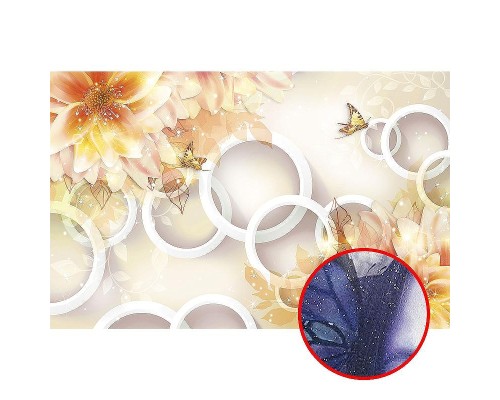 Фреска Ortograf 3D 6652 Фактура бархат серебро FX-S Флизелин (3,3x2,1) Оранжевый/Белый, Цветы/Абстракция