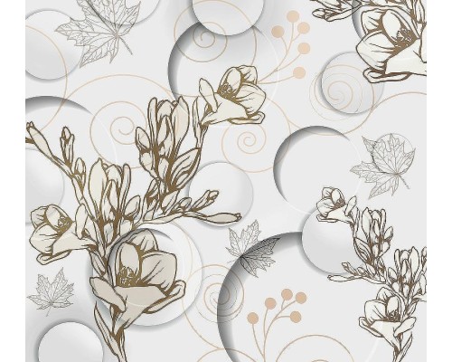 Фреска Ortograf 3D 30738 Фактура бархат FX Флизелин (3x2,7) Белый/Бежевый, Цветы/Абстракция