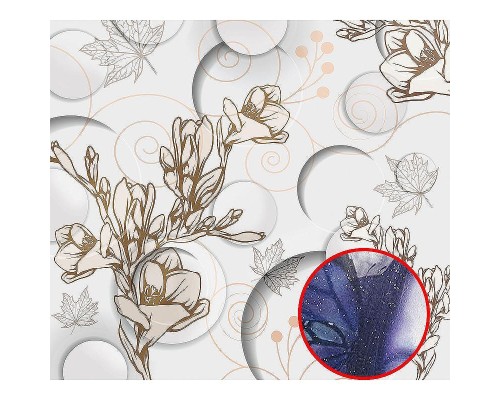 Фреска Ortograf 3D 30738 Фактура бархат серебро FX-S Флизелин (3x2,7) Белый/Бежевый, Цветы/Абстракция