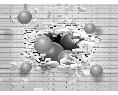 Фреска Ortograf 3D 21069 Фактура бархат FX Флизелин (3,7x2,7) Белый/Серый, Кирпич/Абстракция